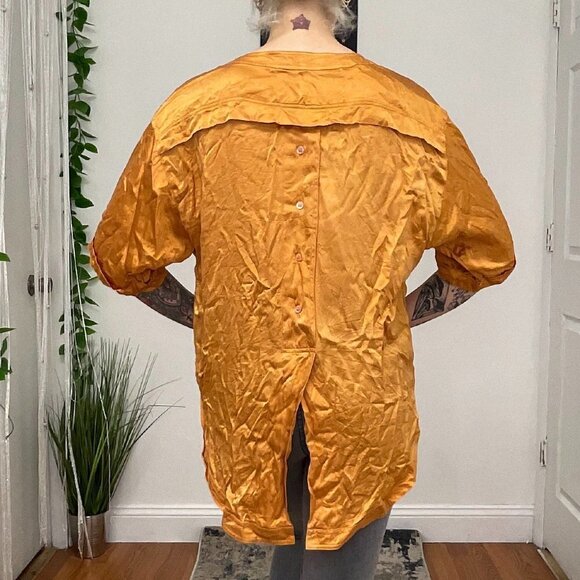 Vintage Escada Short Sleeve Button-Up Tunic Blouse Size 10 Orange - Picture 8 of 10